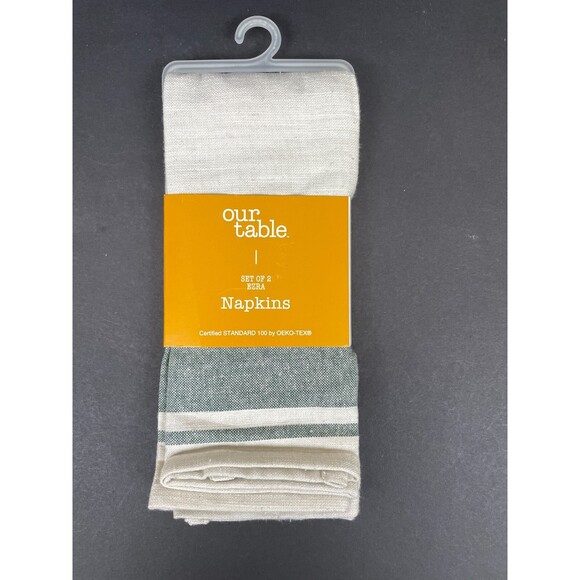 NWT Bed Bath Beyond Our Table Set of 2 Striped Cloth Cotton Napkins 18x18 Green - Picture 1 of 4
